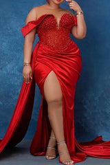 Red Evening Dress Off the Shoulder Mermaid Formal Dress