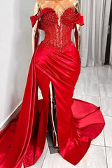 Red Evening Dress Off the Shoulder Mermaid Formal Dress