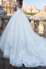 Ivory Wedding Dress Ball Gown V-Neck Floor-length Lace Appliques Bridal Dress