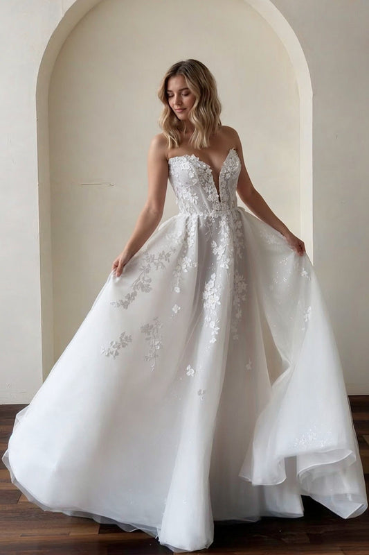 Ivory Wedding Dress Sweetheart Appliques A Line Bridal Dress