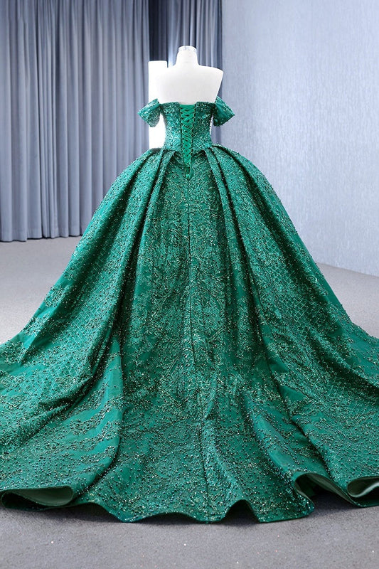 Green Off the Shoulder Evening Dress Ball Gown Prom Dress