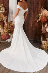 Ivory Wedding Dress Mermaid Off the Shoulder Bridal Dress with Sweep Train