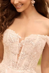 Ivory Wedding Dress A Line Off the Shoulder Corset Appliques Bridal Dress