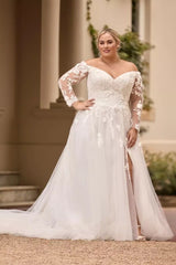 Ivory Plus Size Wedding Dress A Line Off the Shoulder Bridal Dress with Appliques