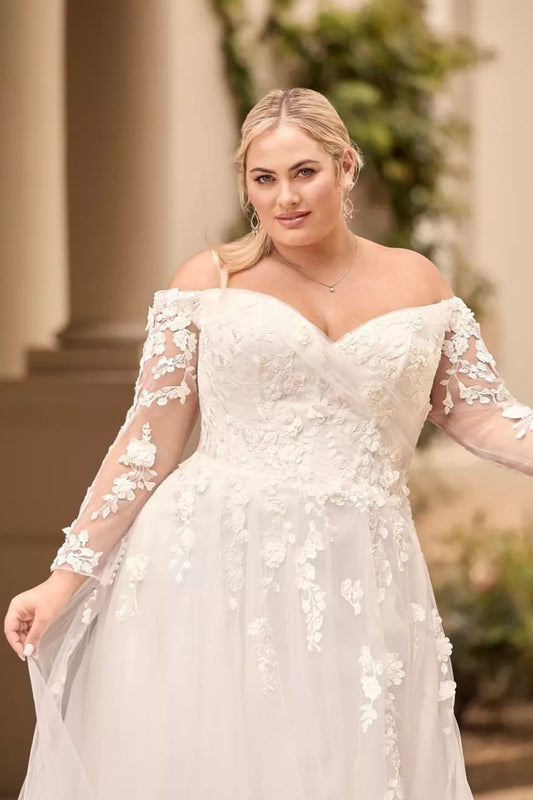 Ivory Plus Size Wedding Dress A Line Off the Shoulder Bridal Dress with Appliques