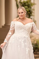 Ivory Plus Size Wedding Dress A Line Off the Shoulder Bridal Dress with Appliques