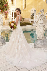 Ivory Wedding Dress A Line V Neck Bridal Dress with Appliques