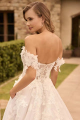 Ivory Wedding Dress A Line Off the Shoulder Bridal Dress With Sweep Train