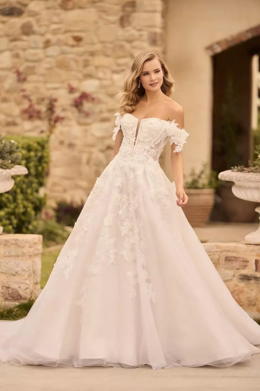 Ivory Wedding Dress A Line Off the Shoulder Bridal Dress With Sweep Train