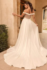 Ivory Wedding Dress Off the Shoulder Bridal Dress Corset With Panel Train