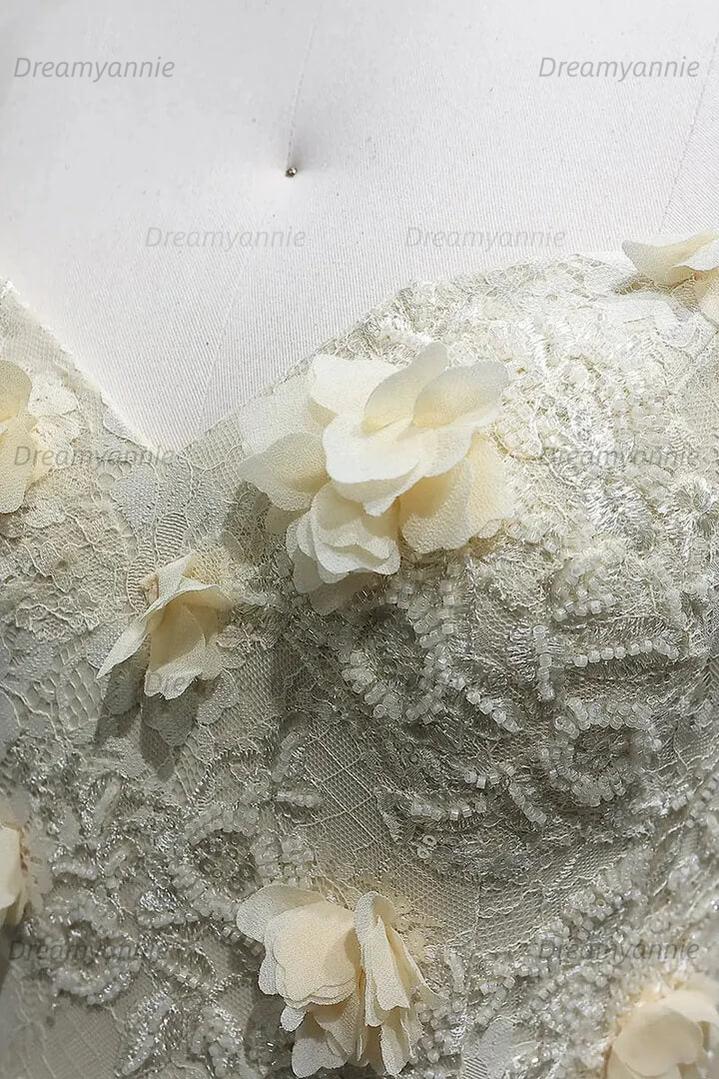 Yellow Lace A Line Prom Dress Sweetheart Lace Appliqued Formal Evening Dress with 3D Flowers