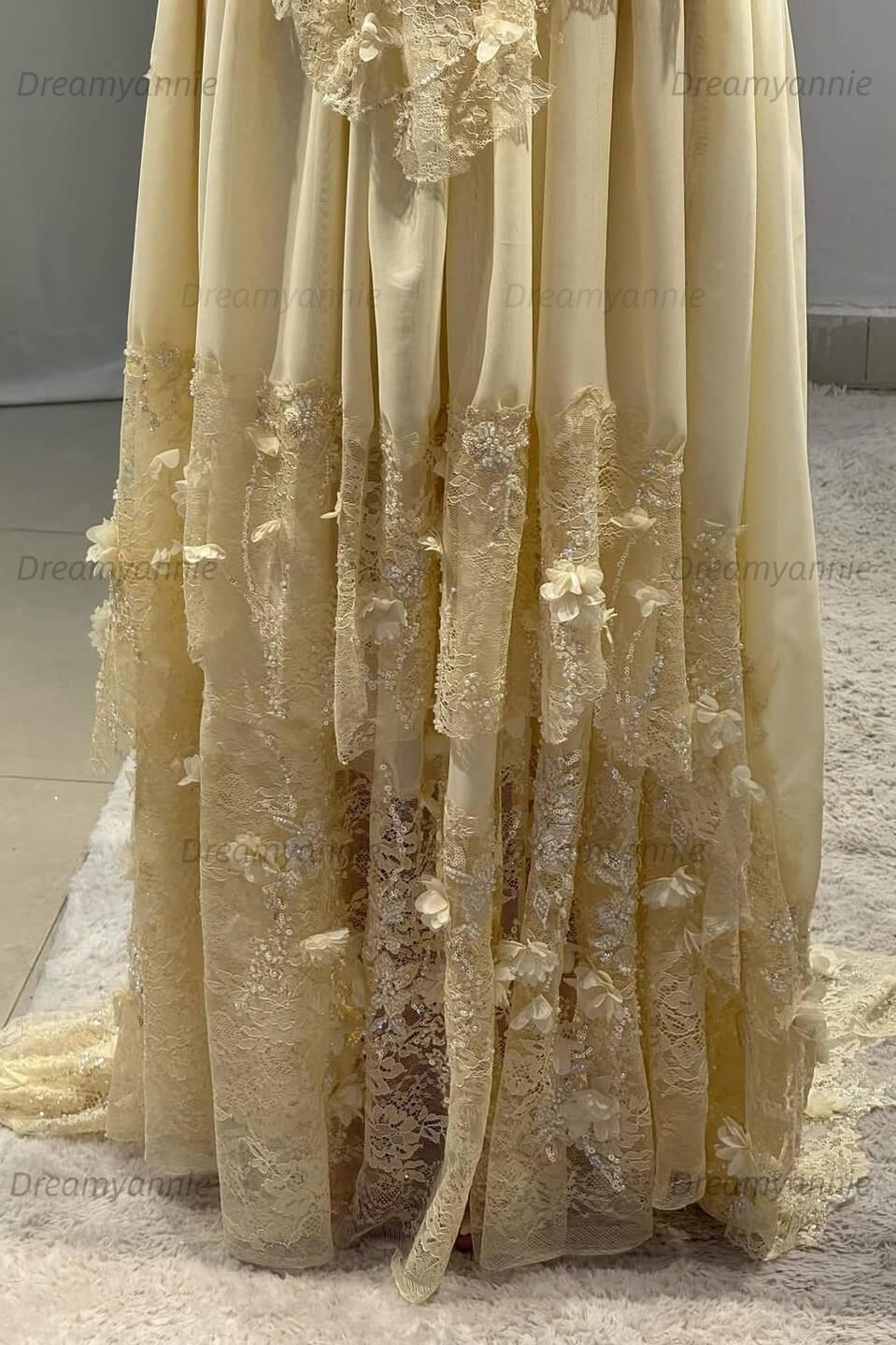 Yellow A Line Prom Dress Sleeveless Sweetheart Evening Dress With Lace Appliques