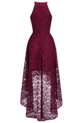 Plus Size Burgundy Formal Dress Crew Neck Lace Evening Party Dress