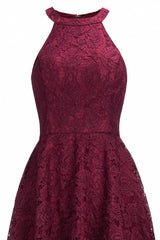 Plus Size Burgundy Formal Dress Crew Neck Lace Evening Party Dress