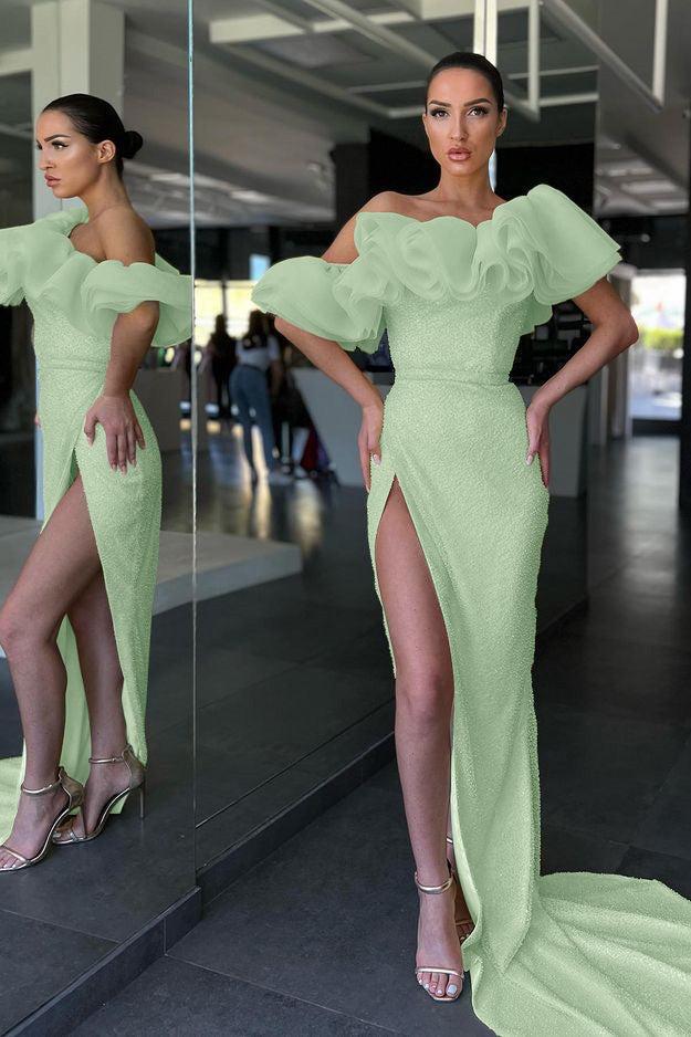 Daffodil Off The Shoulder Mermaid Evening Dress with Sequins and Split