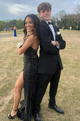 Dapper Black Notched Lapel Slim Fit 2-Piece Prom Graduation Tuxedo for Men
