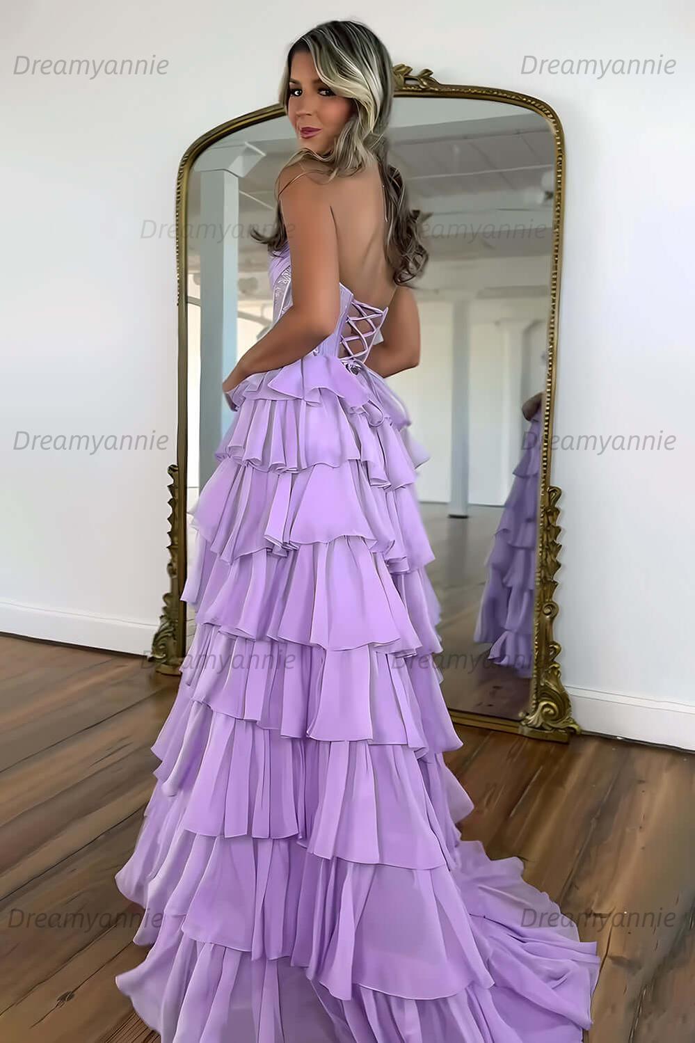 Dreamyannie Navy Prom Dress A Line Strapless Corset Long Chiffon Formal Dress