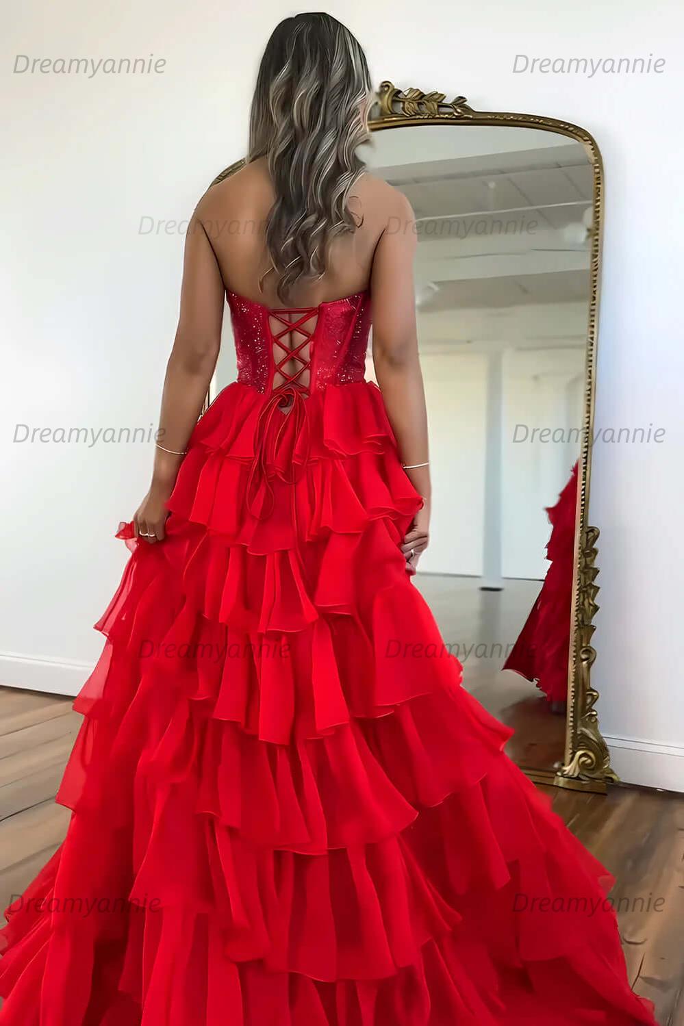 Dreamyannie Navy Prom Dress A Line Strapless Corset Long Chiffon Formal Dress