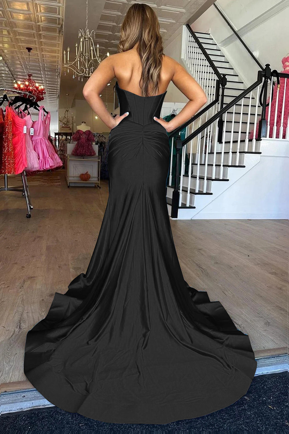 Dark Green Mermaid Sweetheart Long Prom Dress Satin with Slit