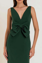 Dark Green Mermaid V-Neck Bowknot Long Prom Dress With Slit