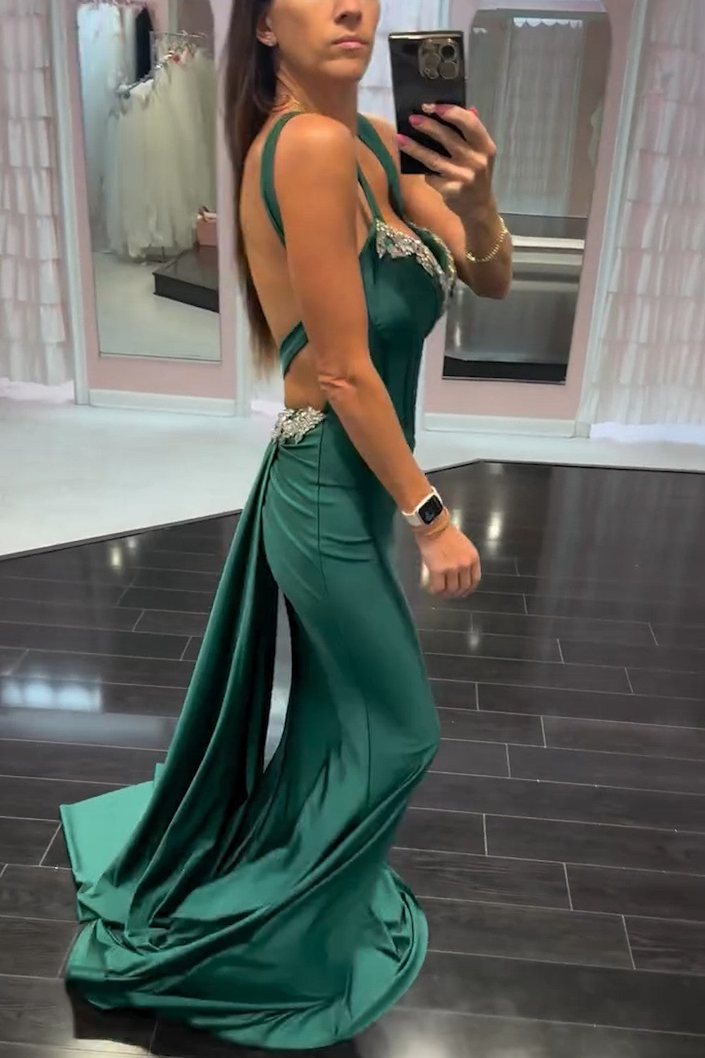 Dark Green Prom Dress Floral Mermaid Spaghetti Straps Long Evening Dress