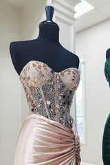 Dark Green Prom Dress Mirror Mermaid Sweetheart Long Evening Dress With Slit