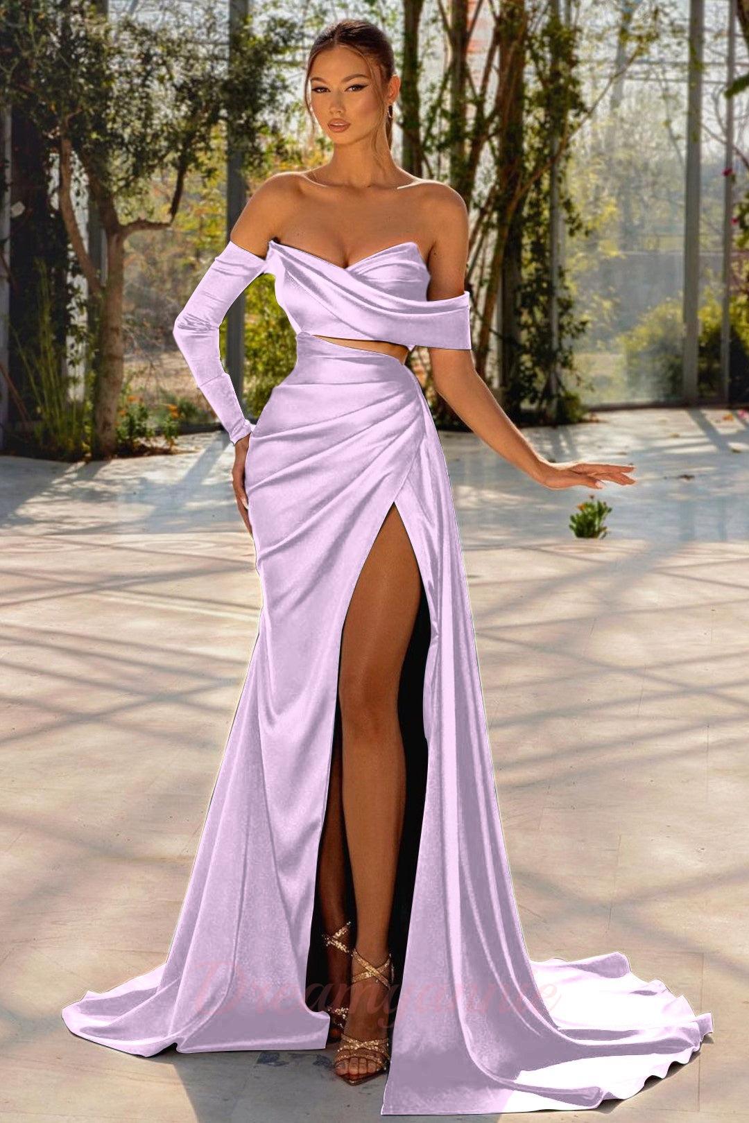 Dark Green Sheath/Column Off the Shoulder Long Sleeves Long Prom Dresses