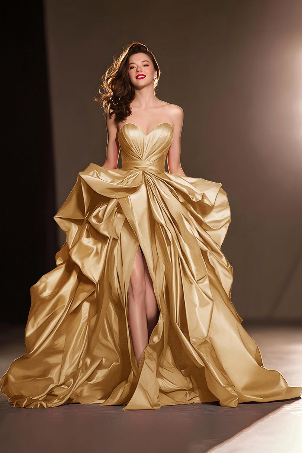 Dark Red Ball Gown Ruffled Sweetheart Long Pageant Dress With Slit