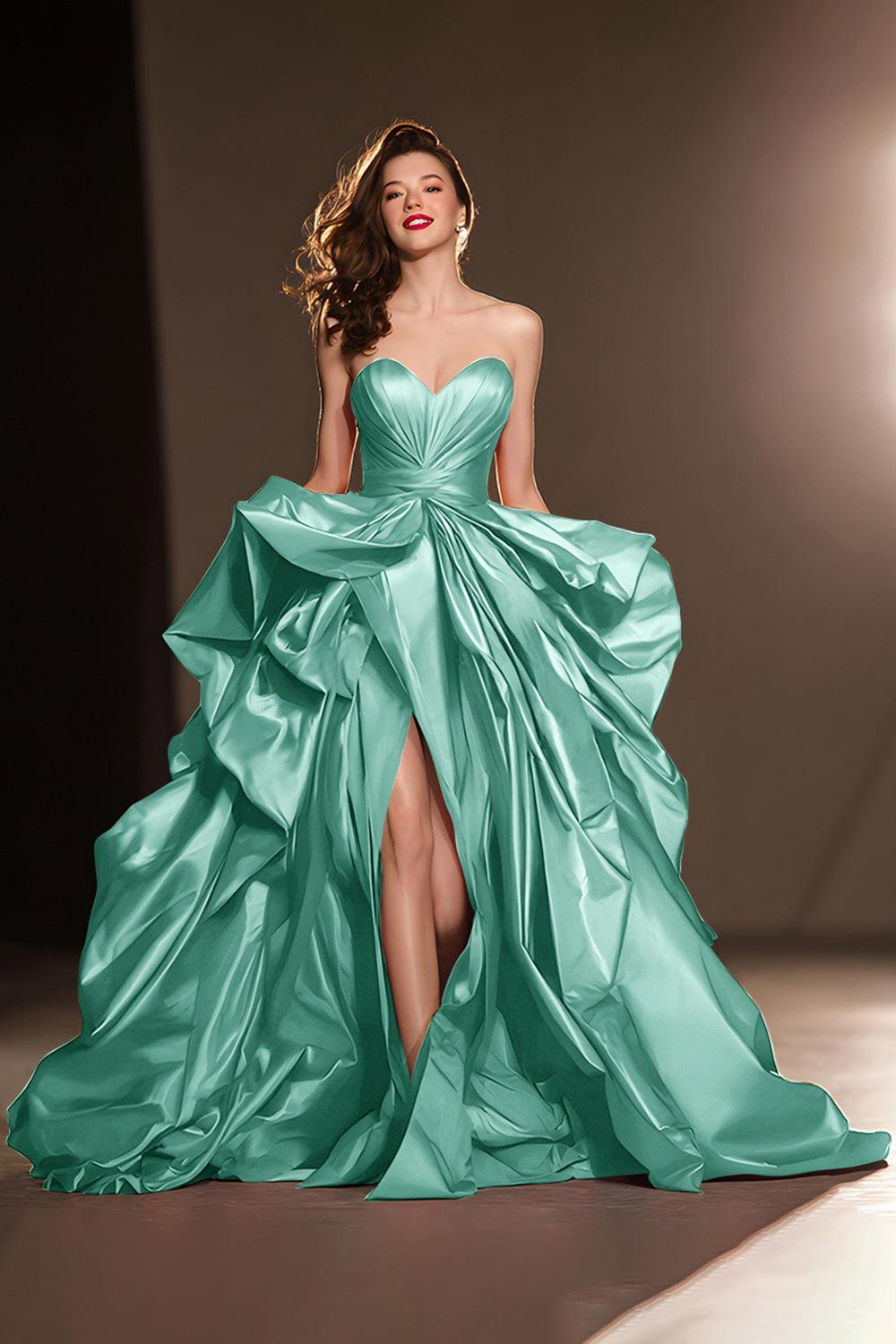 Dark Red Ball Gown Ruffled Sweetheart Long Pageant Dress With Slit