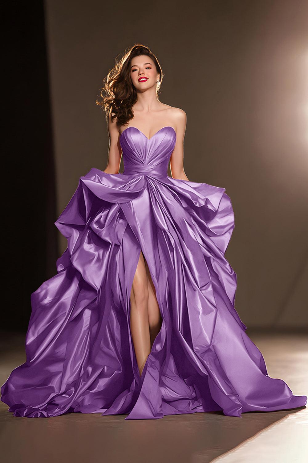 Dark Red Ball Gown Ruffled Sweetheart Long Pageant Dress With Slit