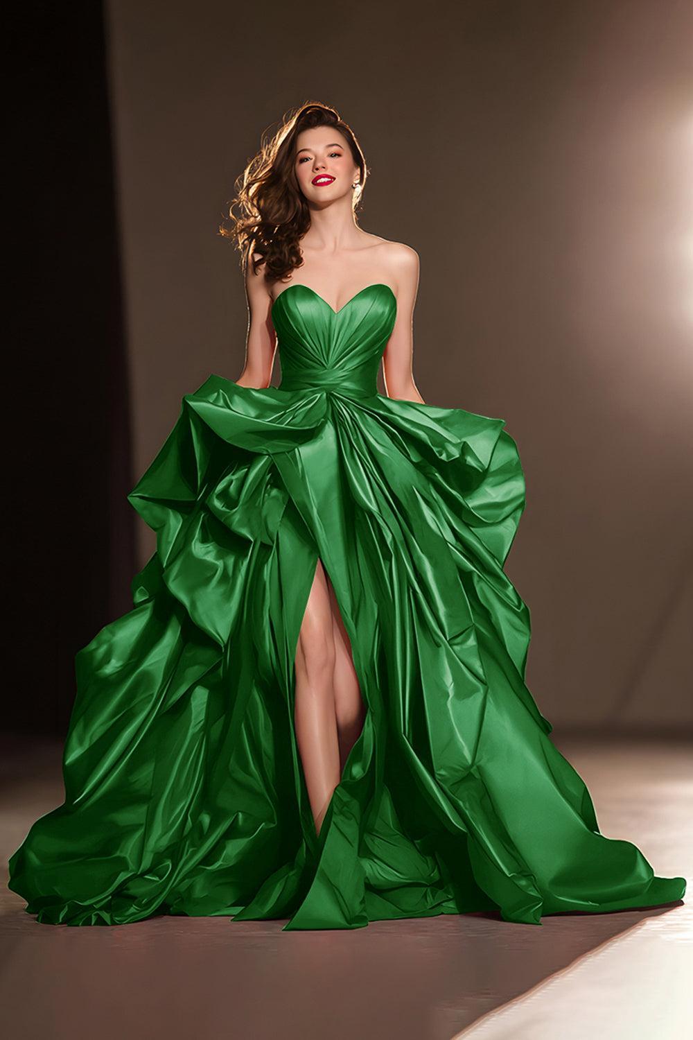 Dark Red Ball Gown Ruffled Sweetheart Long Pageant Dress With Slit