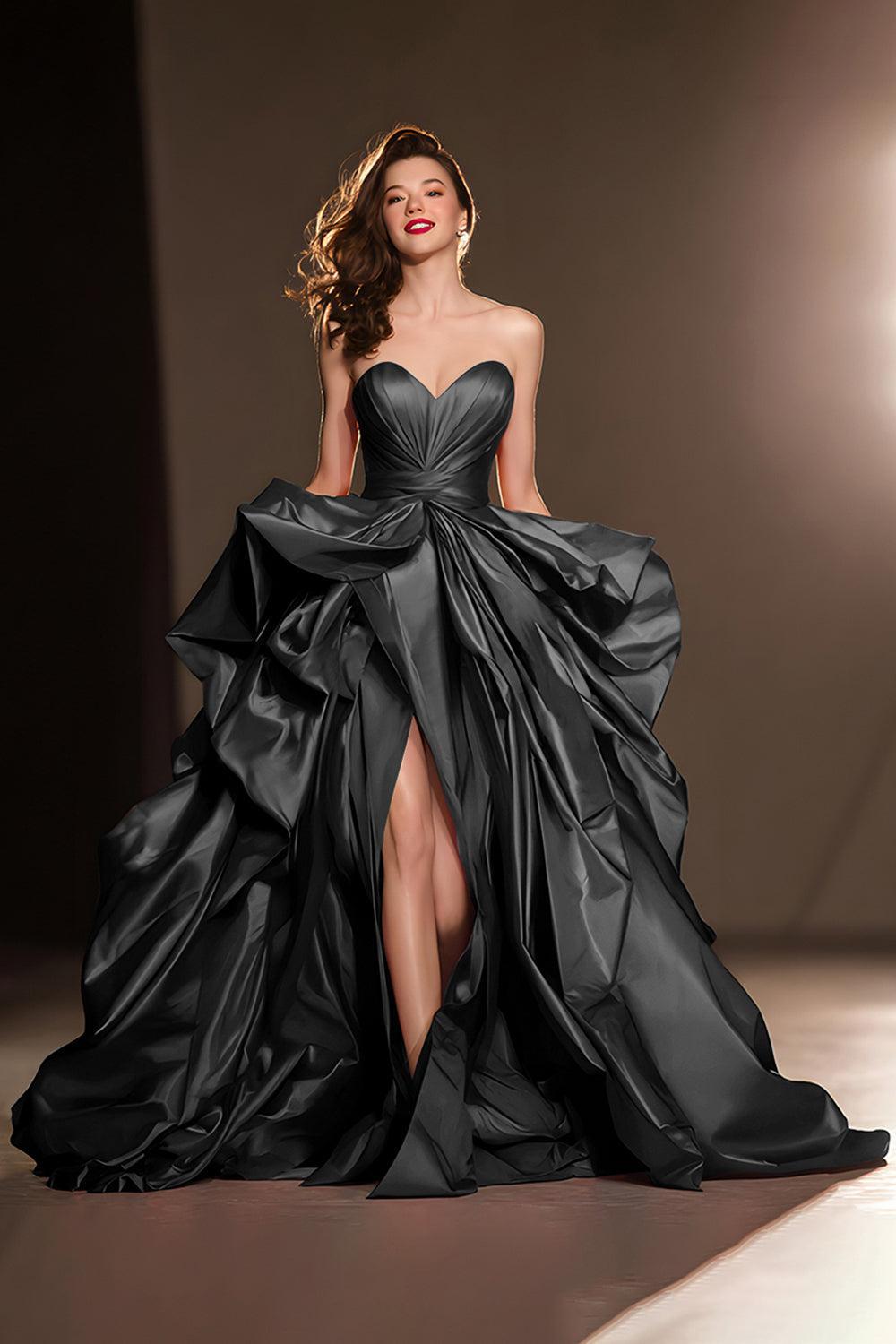 Dark Red Ball Gown Ruffled Sweetheart Long Pageant Dress With Slit