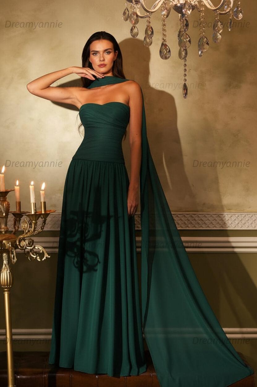 Orange A Line Prom Dress Sleeveless Strapless Evening Dress