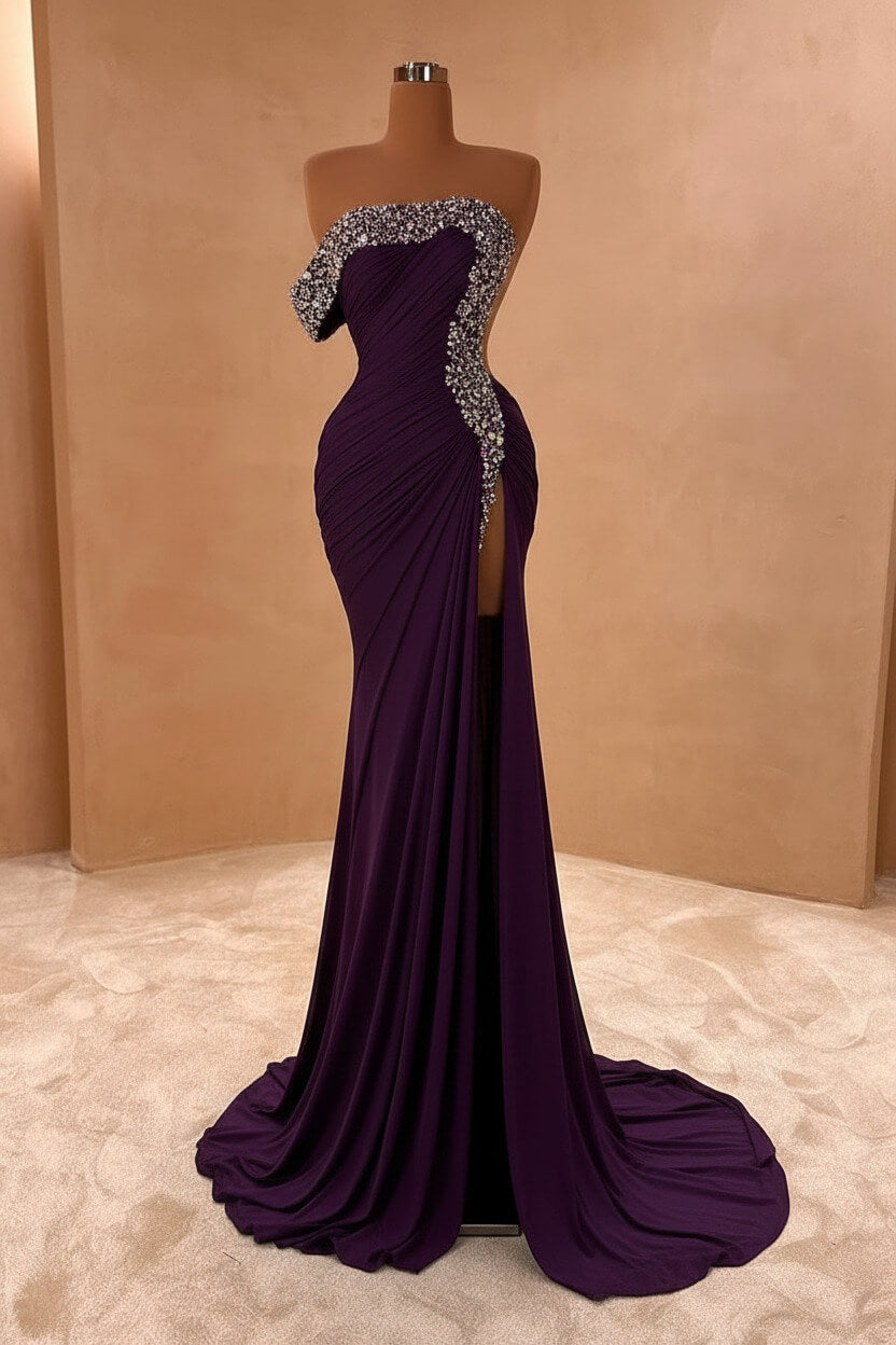 Blue Mermaid Prom Dress One Shoulder Beaded Evening Dress