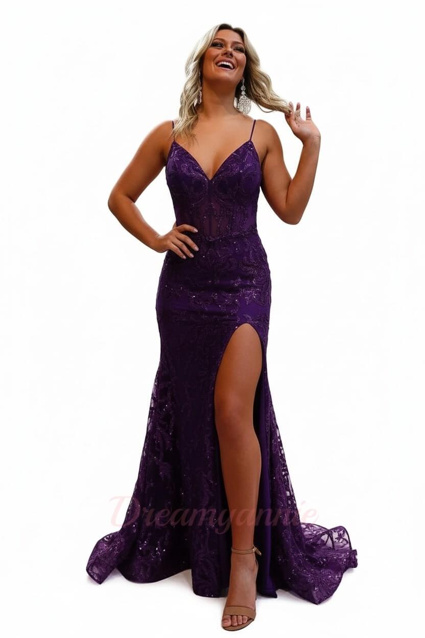 Orange Prom Dress Spaghetti Straps Mermaid Evening Dress