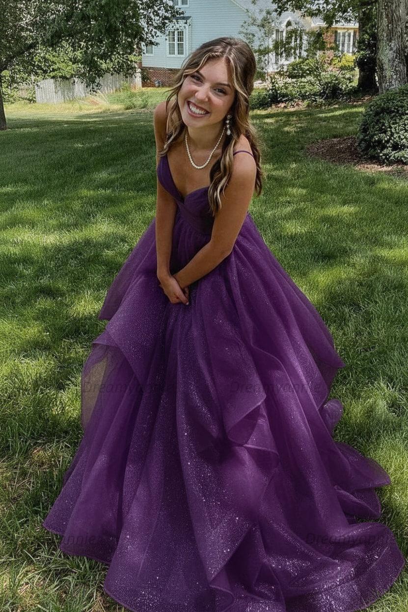 Pink Prom Dress V Neck Tulle Long Formal Evening Dress
