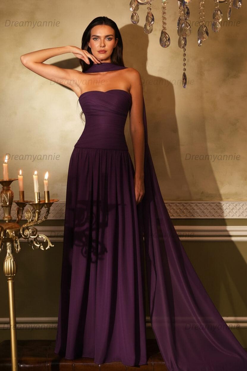 Orange A Line Prom Dress Sleeveless Strapless Evening Dress