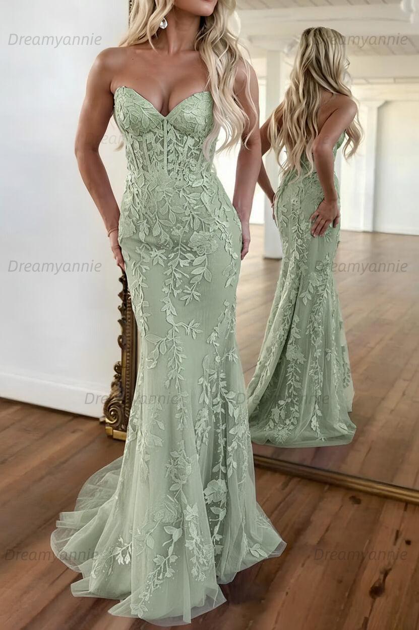 Mermaid Prom Dress Purple Sweetheart Evening Dress With Appliques