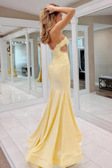 Dazzling Yellow Mermaid Strapless Dress With Flowing Slit Prom Dress Formal Evening Gown