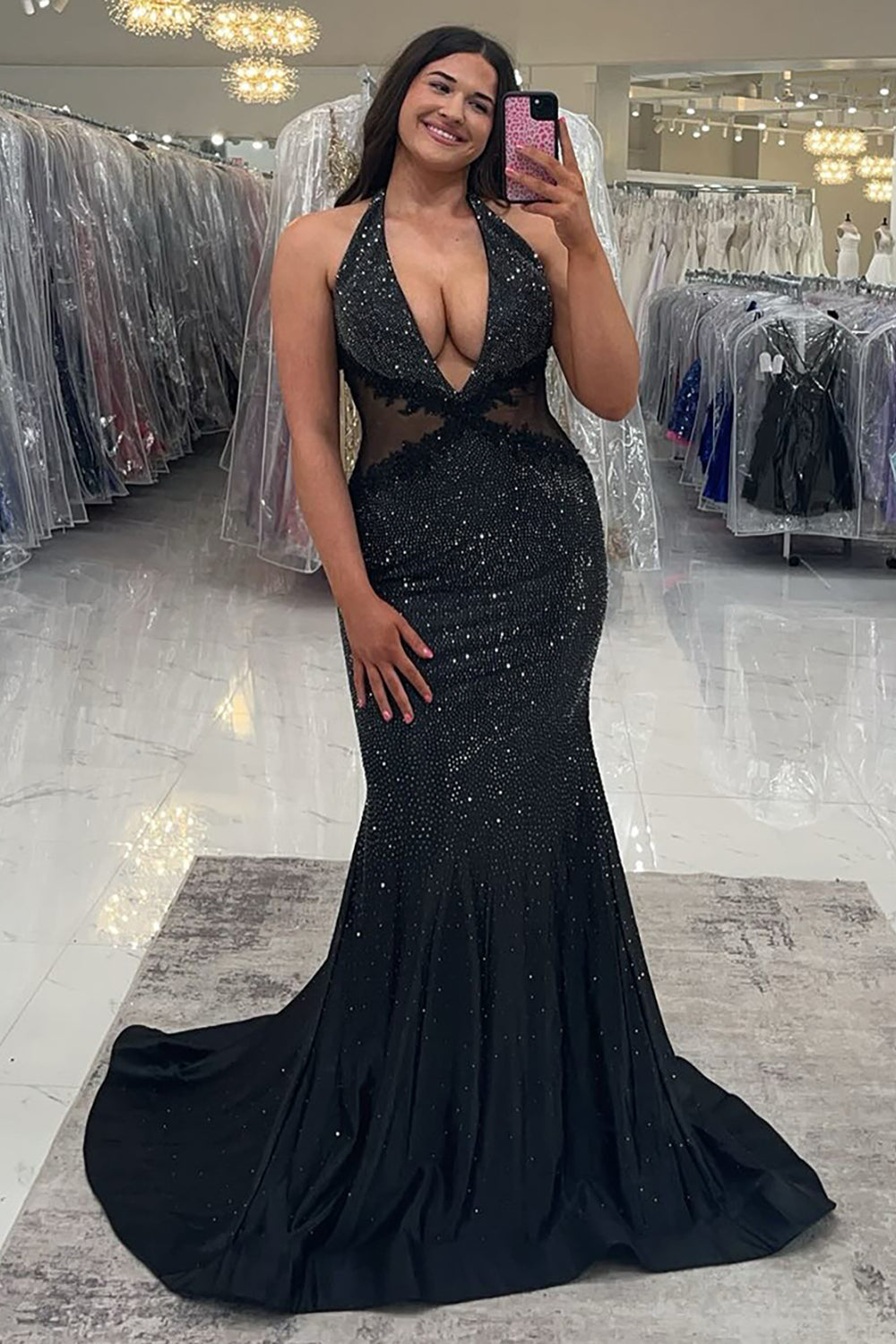 Deep V-Neck Black Prom Dress Mermaid Formal Dress