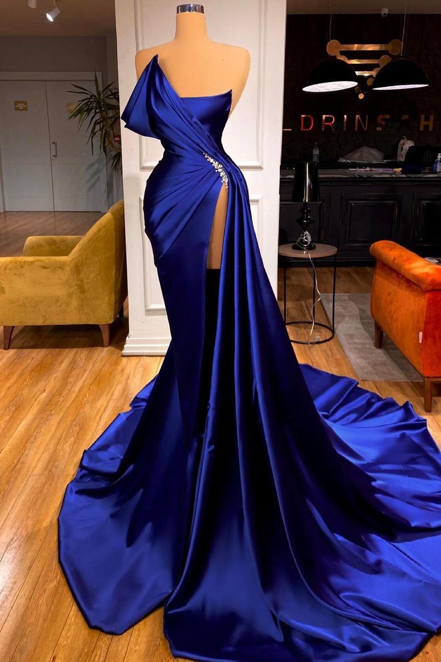 Designer Royal Blue Long Mermaid Prom Dress With Split On Sale