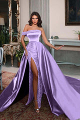 Detachable Train Prom Dress One Shoulder Beaded Evening Dress