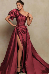 Detachable Train Prom Dress Sleeveless One Shoulder Satin Evening Dress