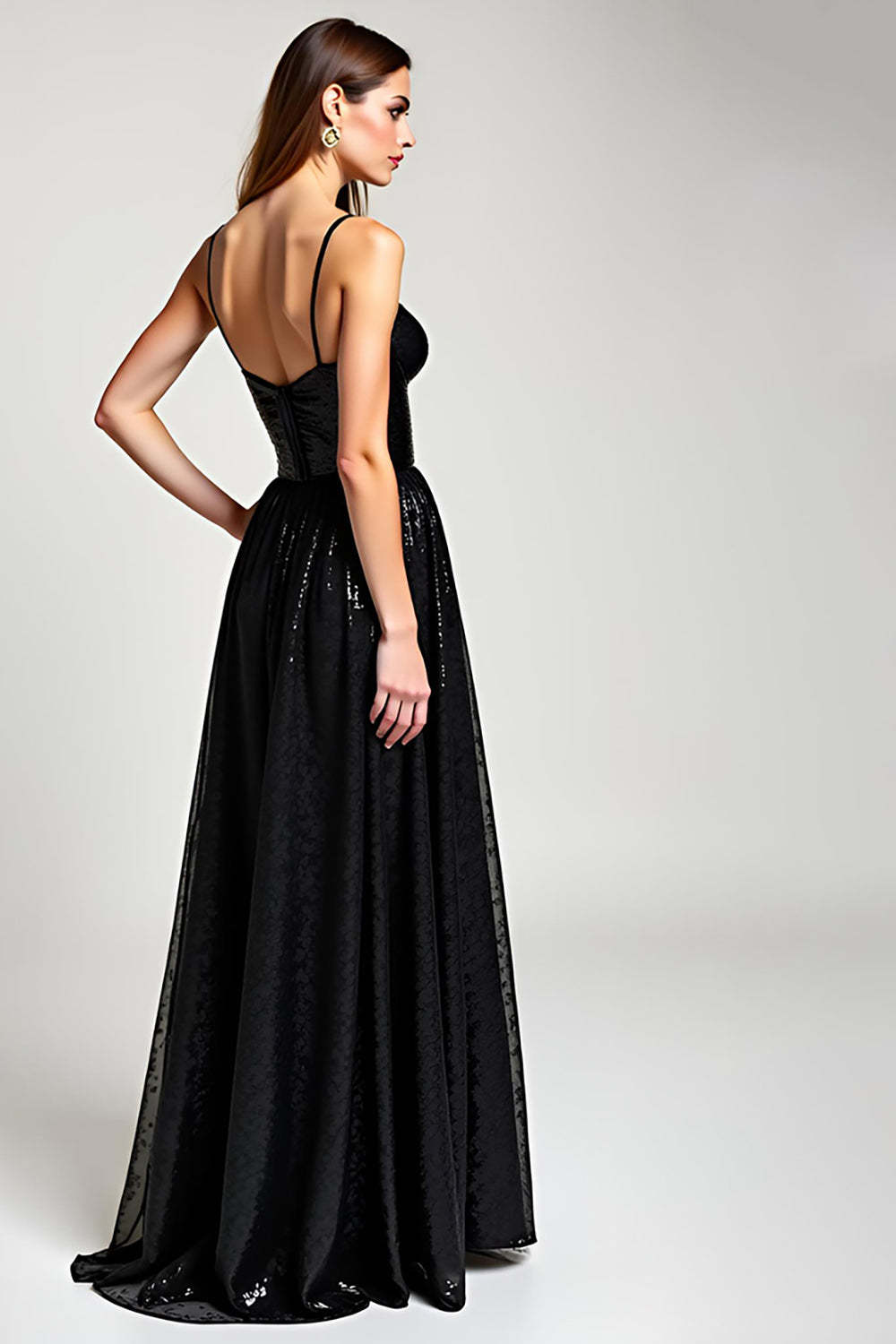 Dreamyannie A Line Black Wedding Guest Dress Long Formal Dress With Slit