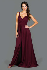 Dreamyannie A Line Cabernet Backless Ruched Long Formal Dress