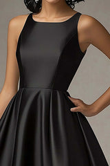 Dreamyannie A Line Knee-Length Scoop Neck Black Wedding Guest Dress Formal Dress