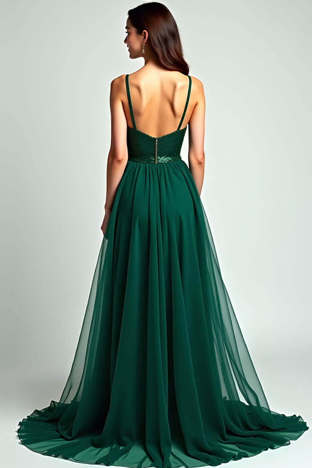Dreamyannie A Line Spaghetti Straps Dark Green Wedding Guest Dress Long Formal Dress With Slit