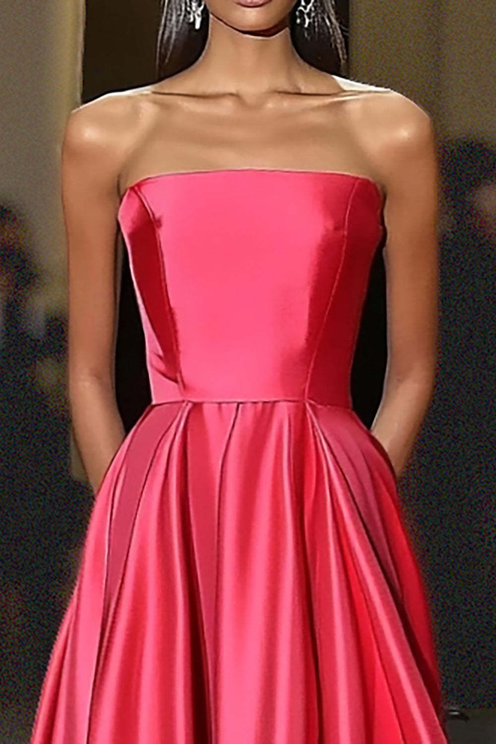Dreamyannie A Line Strapless Satin Watermelon Long Formal Dress