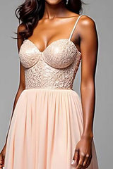 Dreamyannie A Line Sweetheart Champagne Wedding Guest Dress Long Formal Dress