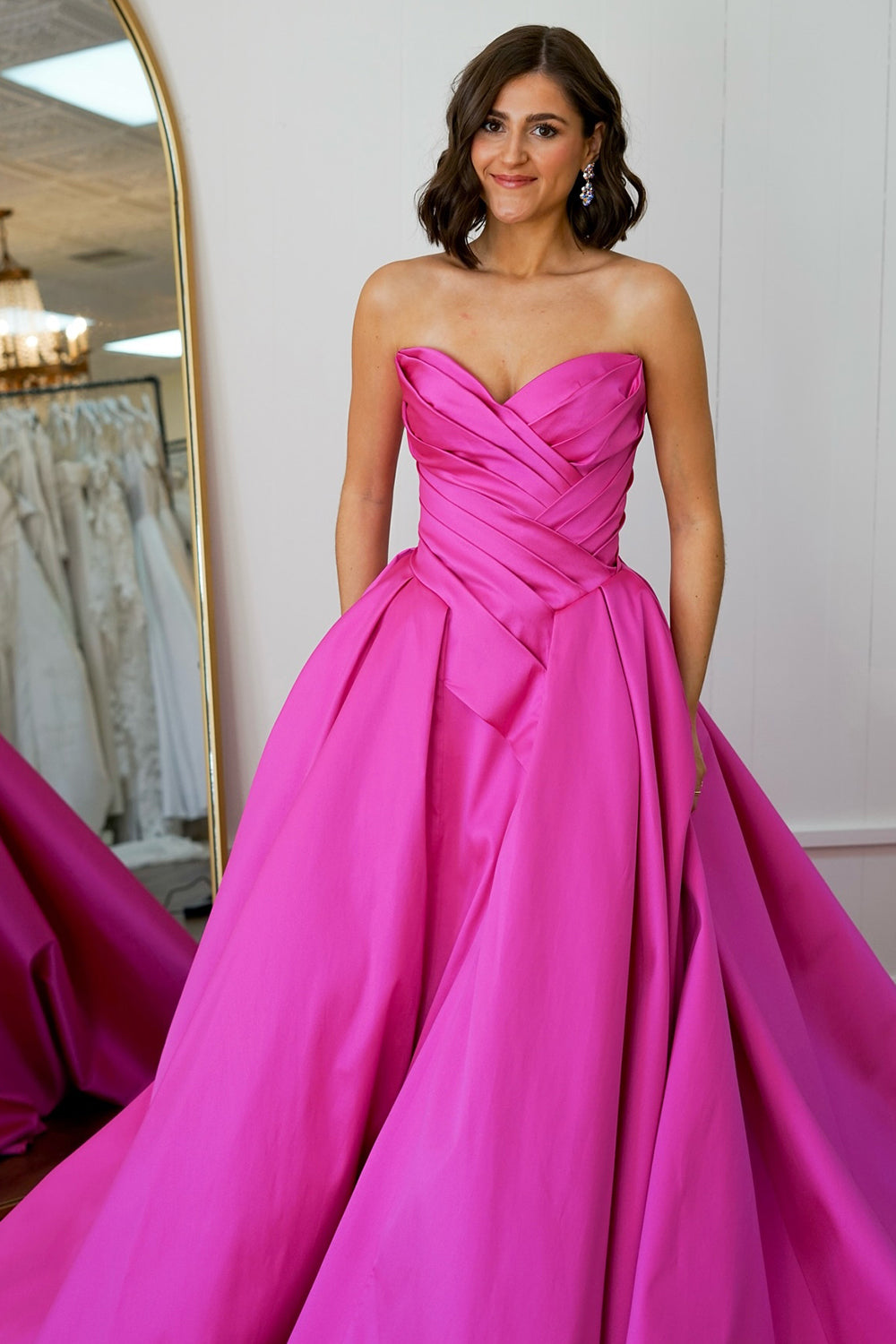 Dreamyannie A Line Sweetheart Fuchsia Prom Dress Satin Long Evening Dress
